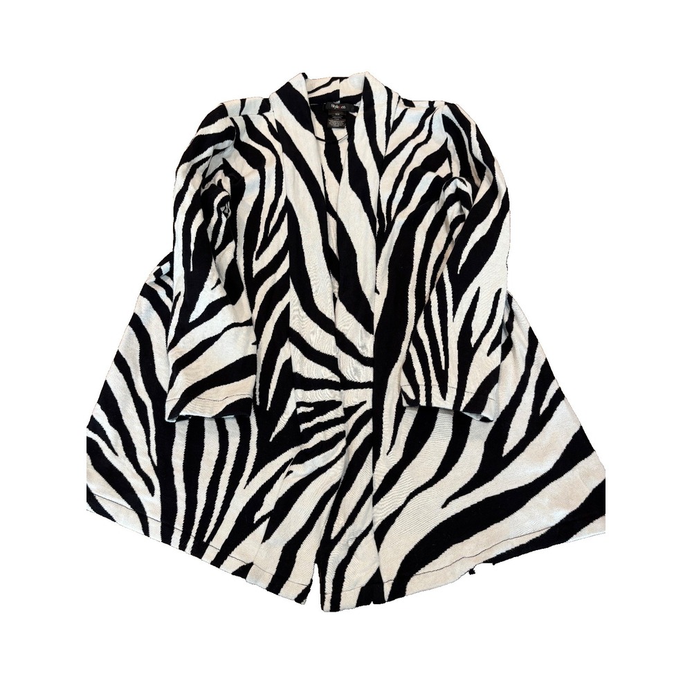 Style & Co zebra open front cotton cardigan sweater women's size medium boho